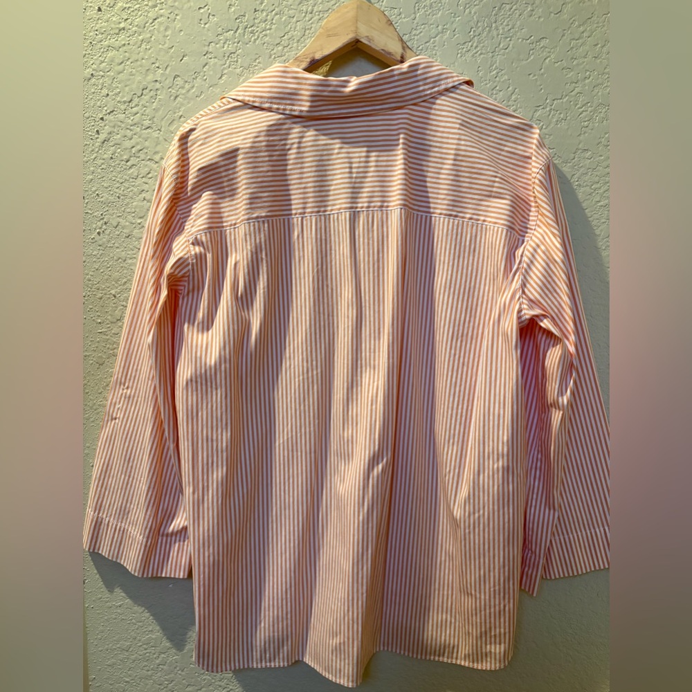 Lafayette 148 Dales Shirt Orange Stripe Top Blouse Cotton Blend Collar - Picture 2 of 7